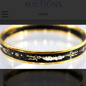Authentic Hermès Black and Gold Enamel Thin Bangle Bracelet with COA